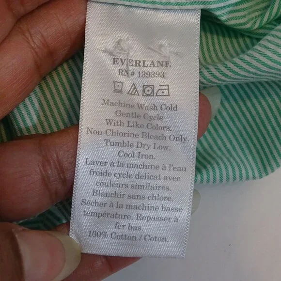 Everlane Oversized Green Button Up Stripe Cotton Shirt Size 10 Long Sleeve NWOT - Picture 5 of 8